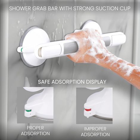 Haltegriff mit Saugnapf fürs Badezimmer, kein Bohren erforderlich, 33 cm, Sicherheit für Senioren und Menschen mit Behinderung, Dusche, Badewanne, Toilette – Blau