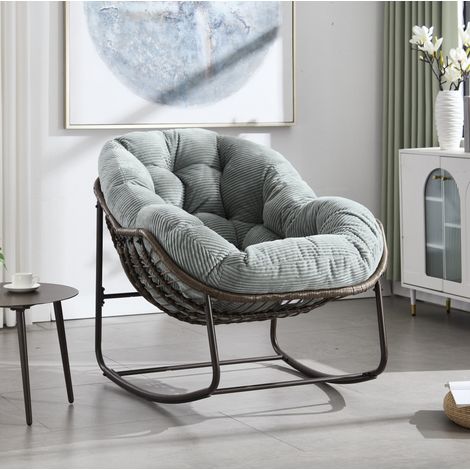 Fauteuil à bascule jardin 106x90x78 cm acier rotin synthétique vert, résistant terrasse – MEUBLIV (1/5)