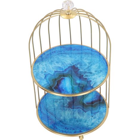 Étagère de rangement à double niveau, organisateur de cage à oiseaux, présentoir pour salle de bain ou coiffeuse, cadre doré, motif pierre d'agate, pour comptoir de salle de bain ou coiffeuse. (1/5)