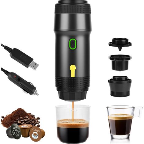Machine À Café Portable Avec Batterie 7500mAh, Machine Expresso Portable Avec USB et Chargeur Voiture, Cafetière De Voyage Compatible Capsules et Café Moulu, Idéale Pour Camping et Voyage (1/5)