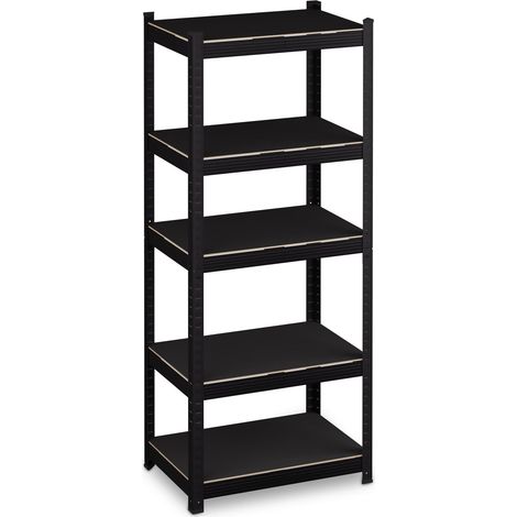 Relaxdays Schwerlastregal, HxBxT 150x60x40 cm, 1250 kg, 5 Ebenen, Stahl, Lagerregal Keller, Garage, zum Stecken, schwarz