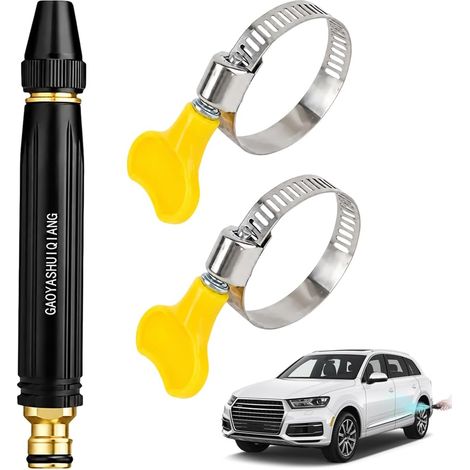High Pressure Garden Hose Nozzle - Adjustable Hand Spray Nozzle for Cleaning and Watering Garden Lawn Yard - Includes 2 Hose Clamps (1 Piece) (1/5)