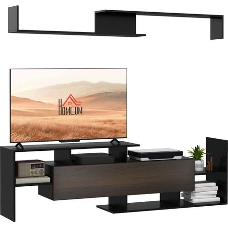 Mobile porta TV con panca e mensola a muro, stile contemporaneo, larghezza 153,6 cm - nero