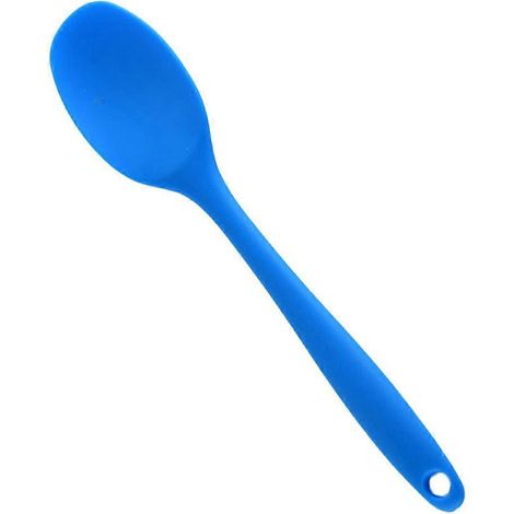Cuillère à soupe en silicone à long manche antiadhésive pour enfants (bleue)-20.60X4.40X1.00CM-Blue