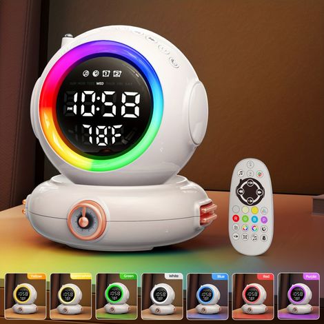 Lampe réveil astronaute, alarme simple double, BT musique radio, 6 musiques sommeil, écran LED heure température (1/5)