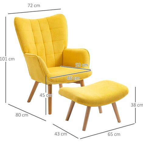 Fauteuil à accoudoirs avec pied en bois - avec repose-pieds - jaune (1/5)