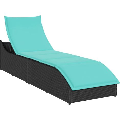 Klappliege mit Auflage und Stauraum Schwarz Poly-Rattan