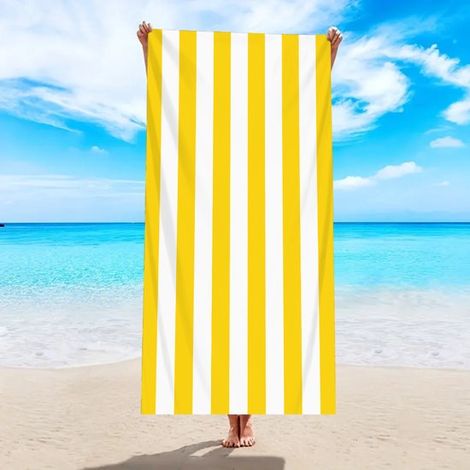 1 toalla de playa de microfibra, Secado rápido y resistente a la arena, Toalla de playa de 150x75cm, Compacta y ligera, Blanca y azul, vegetal (1/5)