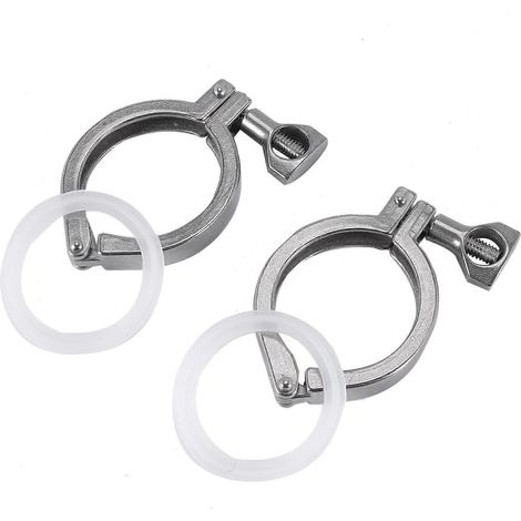 Lot de 2 Tri-Clamps en acier à broche unique robustes avec écrou papillon pour virole TC et joint en silicone de 5 cm (2 pouces). (1/5)
