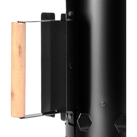 Allumeur de cheminée à charbon noir, fabriqué en acier inoxydable résistant aux hautes températures, assurant un allumage rapide et adapté à la cuisson en extérieur. (1/5)
