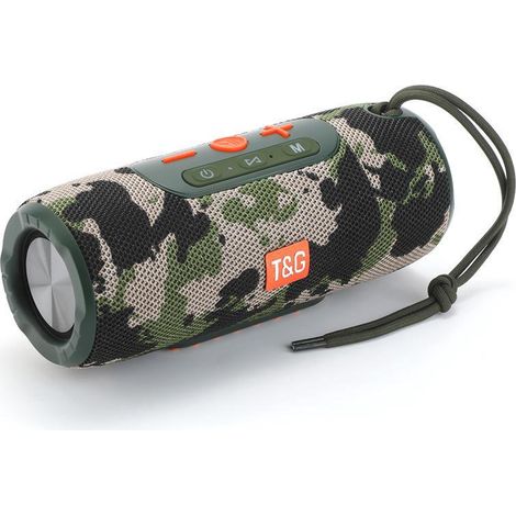 Enceinte Bluetooth portable T&G TG-341, 10 W, batterie rechargeable, résistante à l'eau - Camouflage