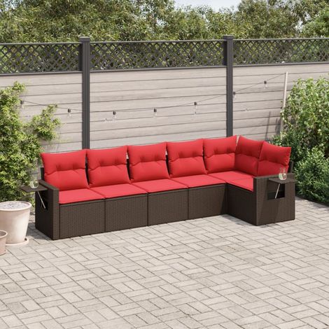 Salon de jardin modulable 6 pièces en rotin PE marron avec coussins rouges, 48kg - PANGIVO (1/5)