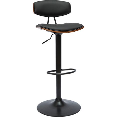Tabouret de bar design réglable noir et bois foncé VASCO (1/5)
