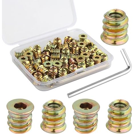 Fileté Bois M4 x 10mm, Clé Hexagonale, Écrous Acier Galvanisé, 50 Manchons Visser Meubles (1/5)