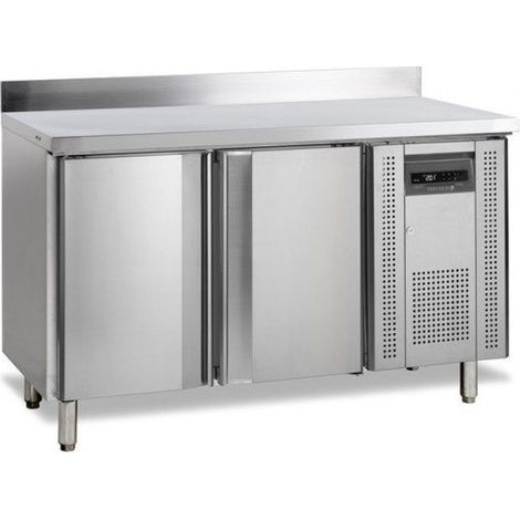Table comptoir inox ventilée positive 230 Litres, 2 portes pleines, avec dosseret, 300 W, 220 V - MONO (1/3)
