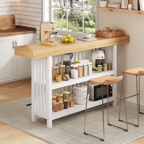 Mesa de bar con reposapiés y 2 estantes 160 x 40 x 105 cm MDF blanco (1/5)