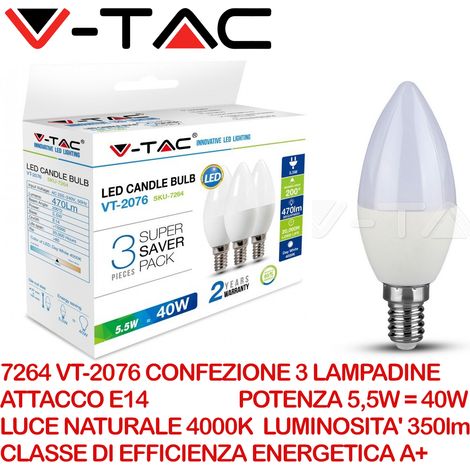 Lampadina LED E14 5,5W Candela 4000K (Box 3 Pezzi)
