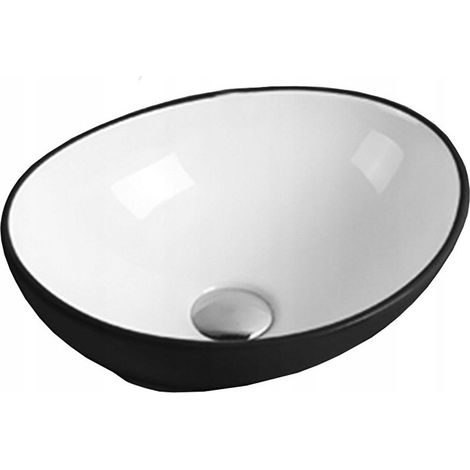 Lavabo cerámico sobre encimera, 40,5x33x14 cm, Blanco/Negro