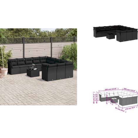 12-tlg. Garten-Sofagarnitur mit Kissen Schwarz Poly Rattan - Gartenmöbel Set - PE-Rattan Möbel - Outdoor Sofa - Esstisch - Lounge Garnitur (1/3)