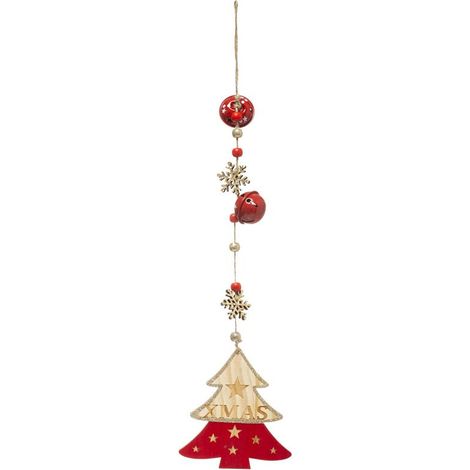 Paris Prix - Sujet De Noël Sapin soir 42cm Naturel & Rouge