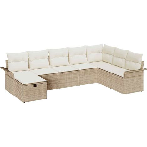 Garden Sofa Set with Cushion 8 pcs Beige and Cream Poly Rattan vidaXL