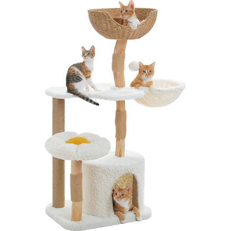 Árbol para gatos, madera maciza, diseño moderno, AMT0330WE, L (1/2)