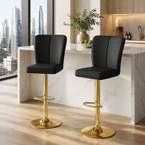 Tabouret de bar lot de 2 réglable pivotant noir or OKMYHOME (1/5)