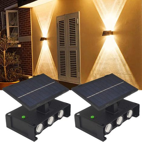 Applique murale solaire d'extérieur, paquet de 2 lampes solaires éclairant de haut en bas, lampes de jardin solaires étanches (1/5)