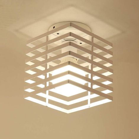 Industrielle Deckenleuchten E27 Quadrat Deckenlampe aus Eisen Lampenschirm für Flur Küche Wohnzimmer Schlafzimmer (Weiß)