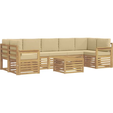 Outdoor Sofa Set with Cushion 8 pcs White and Beige Polyester vidaXL (1/5)