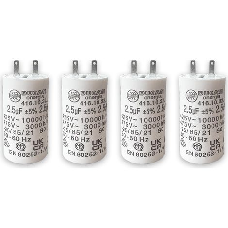 Lot de Condensateurs 2,5 uF pour réparation de volet roulant SOMFY, SIMU. Condensateur cylindriques à 2 cosses Faston 2,8 spécial remplacement pour moteur 6nm de volet. (4) (1/5)