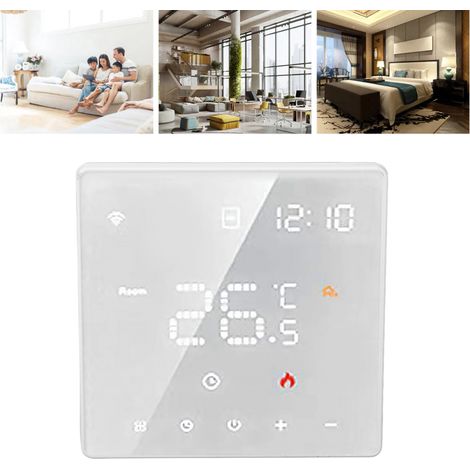 Film chauffant électrique intelligent ME81 LED-7 Graffiti blanc, thermostat intelligent en graphène pour la maison, interrupteur tactile 100-250 V CA 3 A, relié à un chauffe-eau/chaudière murale (1/5)