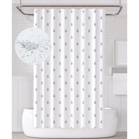 Rideau de Douche Tissus Anti Moisissure, Gris Blanc Goutte de Pluie pour Salle de Bain, Polyester Antibactérien, Rideaux Douche Lavable et imperméable, avec 12 Crochets 180 x 180 cm (1/5)