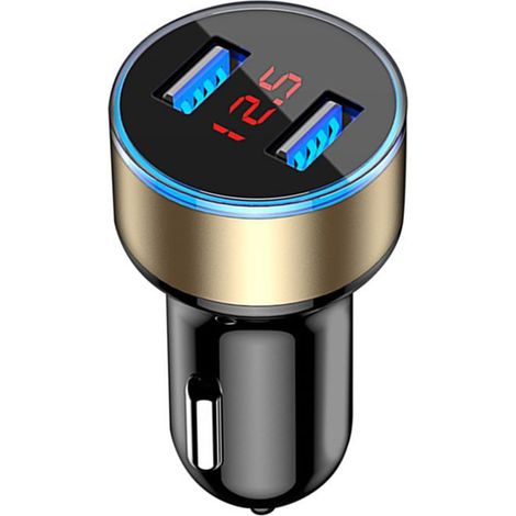 Chargeur allume-cigare 12 V avec double port USB 3,1 A, écran LCD et prise allume-cigare. Compatible avec les téléphones de voiture. (1/5)