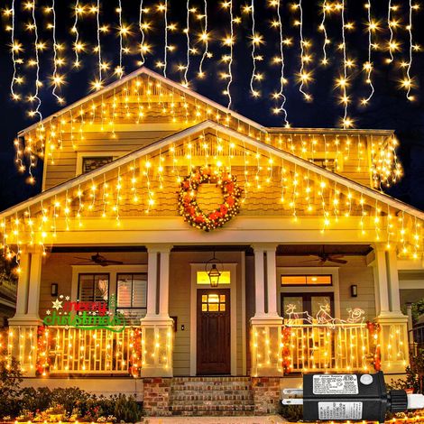 Guirlande lumineuse de Noël extérieure, 10 mètres de long, 400 lumières blanc chaud, à brancher, 8 modes. (1/5)