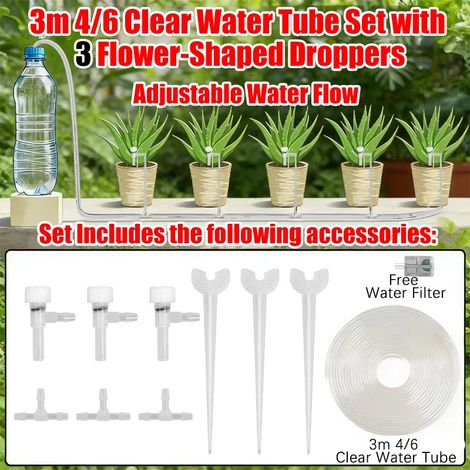 Kit d'irrigation goutte à goutte pour jardin (tuyau de 2 mètres, 3 régulateurs), tuyau 4/7 mm, micro-goutteurs (1/5)