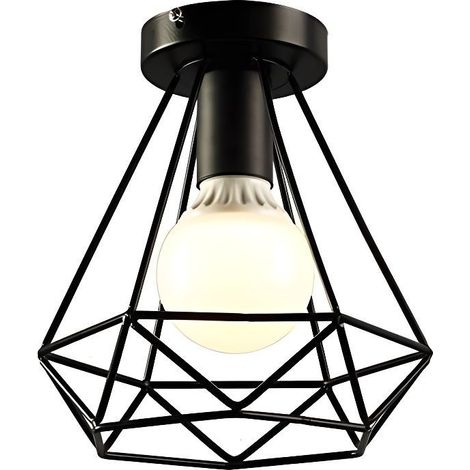 Plafonnier Industrielle en Métal Fer Cage Diamant Retro Lustre suspension luminaire pour couloir,entrée,allée, porche (1/4)
