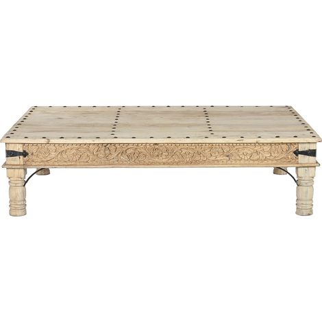 Table basse, table de salon rectangulaire en bois sculpté coloris naturel - longueur 180 x profondeur 120 x Hauteur 45 cm (1/5)