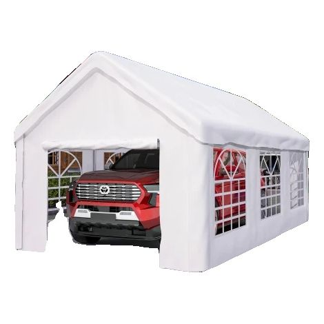 Abri de voiture, 3m x 6m, cadre en acier revêtu de poudre, matériau résistant à la déchirure 380N, résistance aux intempéries toute l'année, ventilation améliorée avec fenêtres en maille (1/5)