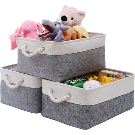 Ensemble de 3 petits paniers de rangement en tissu, paniers de rangement pliables et imperméables, boîtes de rangement en toile (1/5)