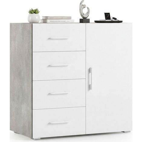 Dmora - Credenza Aracnida, Mobile buffet a 1 anta e 4 cassetti, Madia da soggiorno, Armadietto multiuso con ripiani, 100% Made in Italy, 90x41h87 cm, Bianco e Cemento