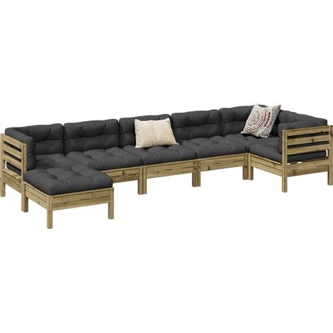 Set de sofás jardín 7 pzas con cojines madera pino impregnada vidaXL (1/5)