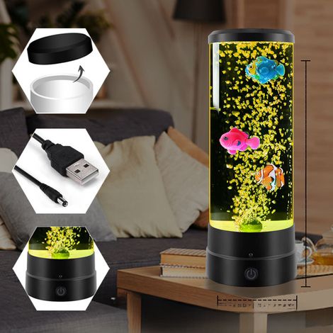 Lampe À Bulles Poisson - Lampe De Chevet En Acrylique Et Abs - Alimentation Usb/Piles - 16 Couleurs Led - 105 X 105 X 290 Mm - 1 Pièce (1/2)