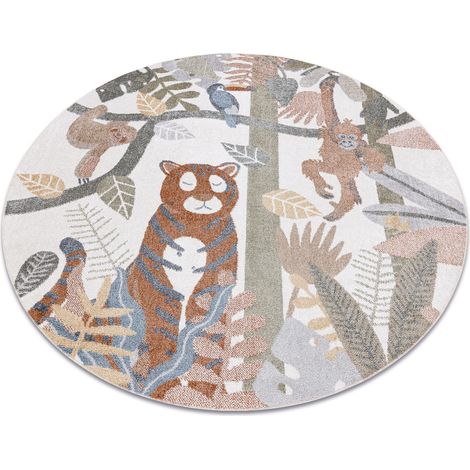 Tappeto BONO 8426 cerchio Giungla, animali selvatici crema / oro scuro multicolour rotondo 100 cm