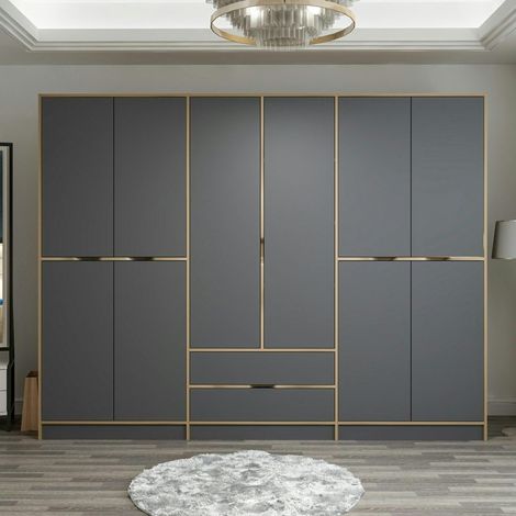 Pier Import – Armoire dressing chambre 277 cm – Effet bois chêne et anthracite – Largeur 52 cm – Hauteur 208 cm – Bois MDF mélaminé (1/5)