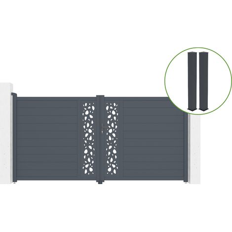 Portail battant 3,5m SUNNY H.180cm alu gris + 2 poteaux 20x20cm H.190cm (1/5)