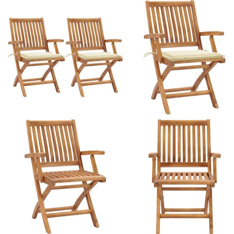 Gartenstühle 2 Stk. Mit Cremeweißen Kissen Teak Massivholz - Gartenstuhl - Gartenstühle - Home & Living (1/5)