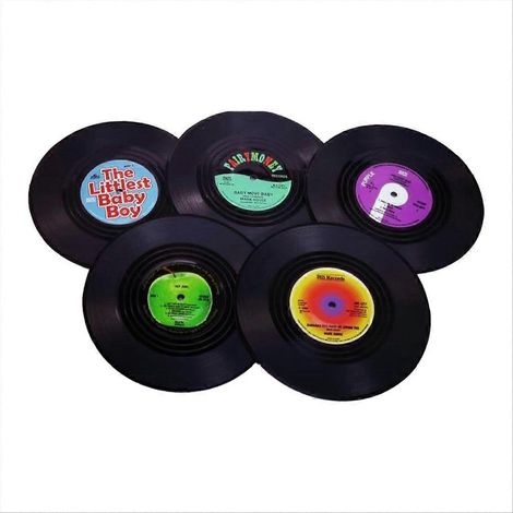 Set mit 6 Untersetzern im Retro-Stil aus Vinyl-Schallplatten, Vintage-CD-Untersetzer für Getränke, 6-teiliges Set. (1/5)