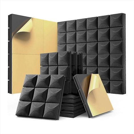 12 Panneaux Acoustiques Autocollants en Mousse Noire, Isolation Phonique pour Studio (1/5)