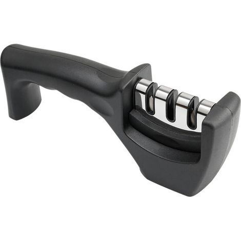 3-stufiger Messerschärfer – für Küchenmesser – professionelle Ergebnisse/ergonomisches Design – Keramik-/Wolframkarbid-/Diamant-Schärfstein – schwarze/verchromte Oberfläche
